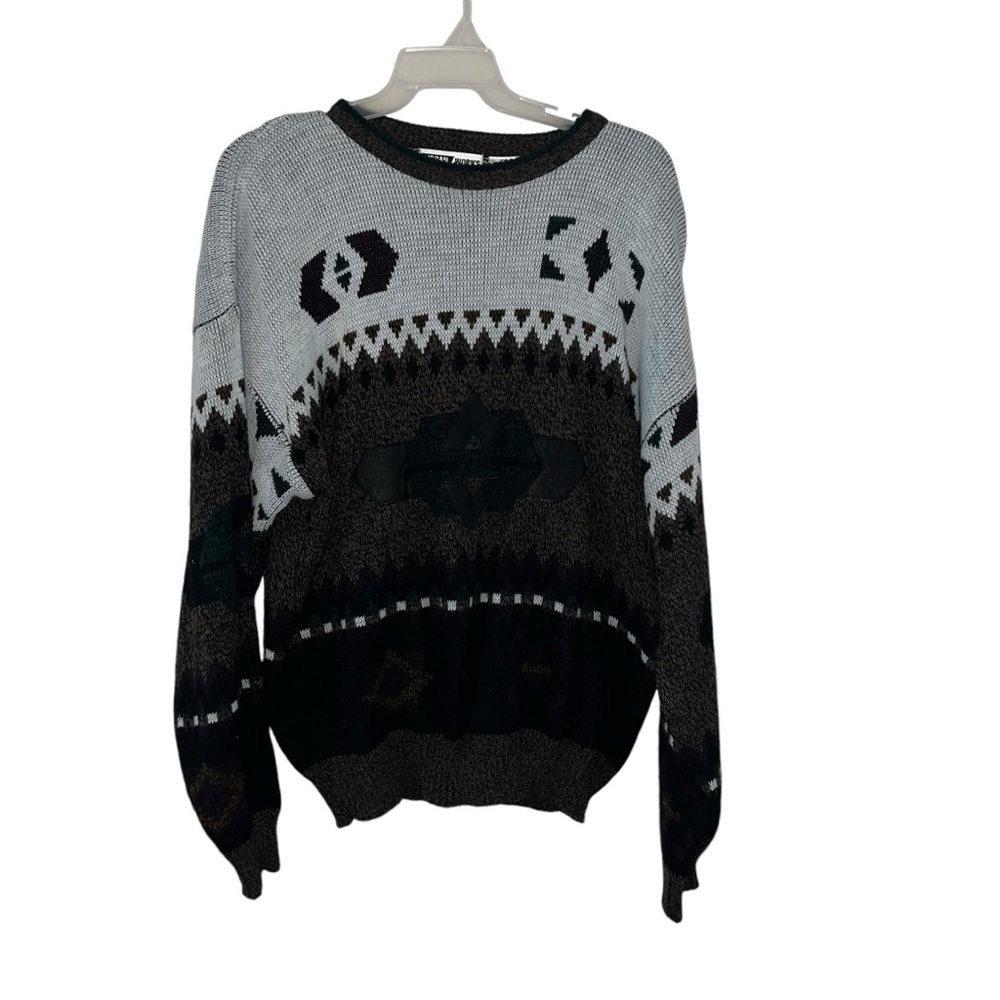 Vintage Urban Works leather trim geometric pattern sweater